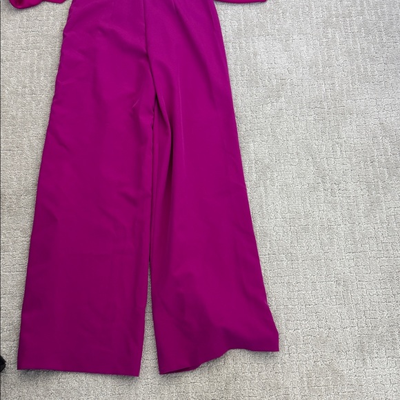Milly Brooke Strapless silk Magenta Sash Waist Wide Leg Italian Cady Jumpsuit - Picture 7 of 9